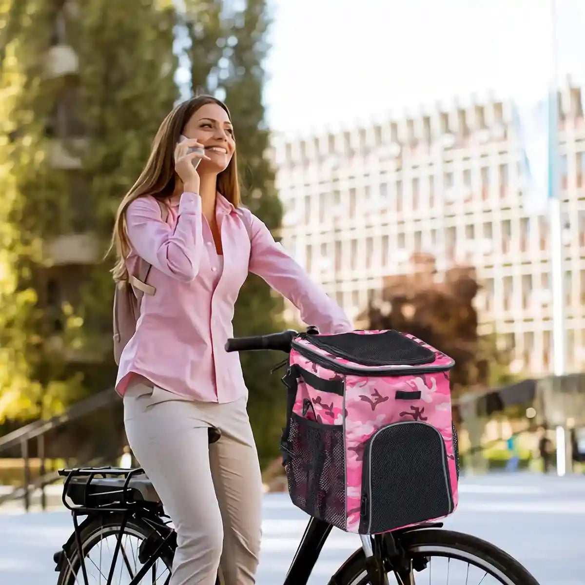 Pink Camouflage Pet Bicycle Carrier Backpack for Small Animals