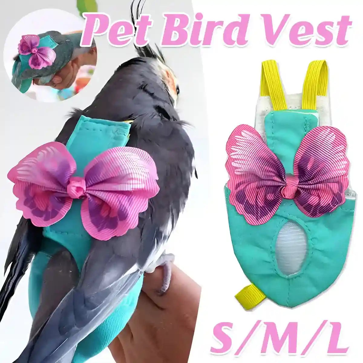 Cute Butterfly Bird Diaper Harness Flight Vest for Cockatiel & Parrot