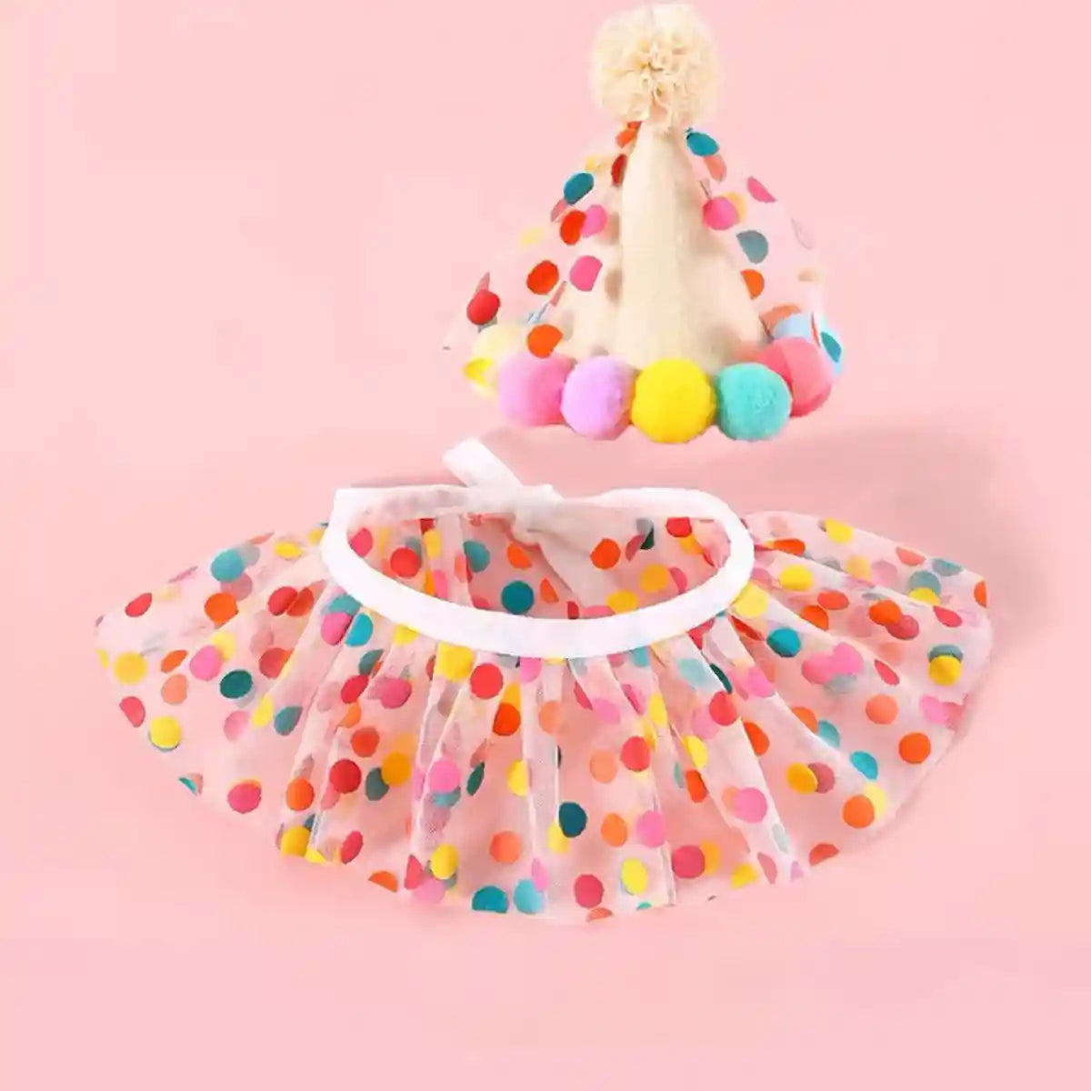 Cute Pet Birthday Dress Up Set with Hat and Ruffle Collar
