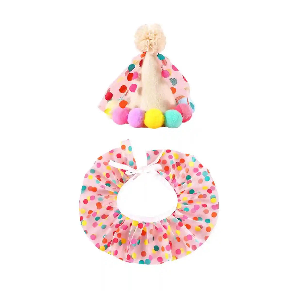 Cute Pet Birthday Dress Up Set with Hat and Ruffle Collar