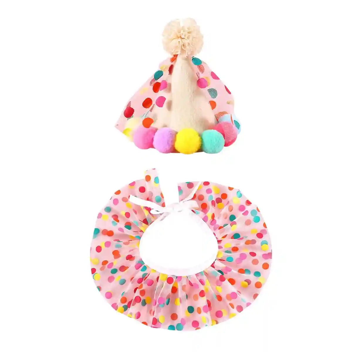 Cute Pet Birthday Dress Up Set with Hat and Ruffle Collar