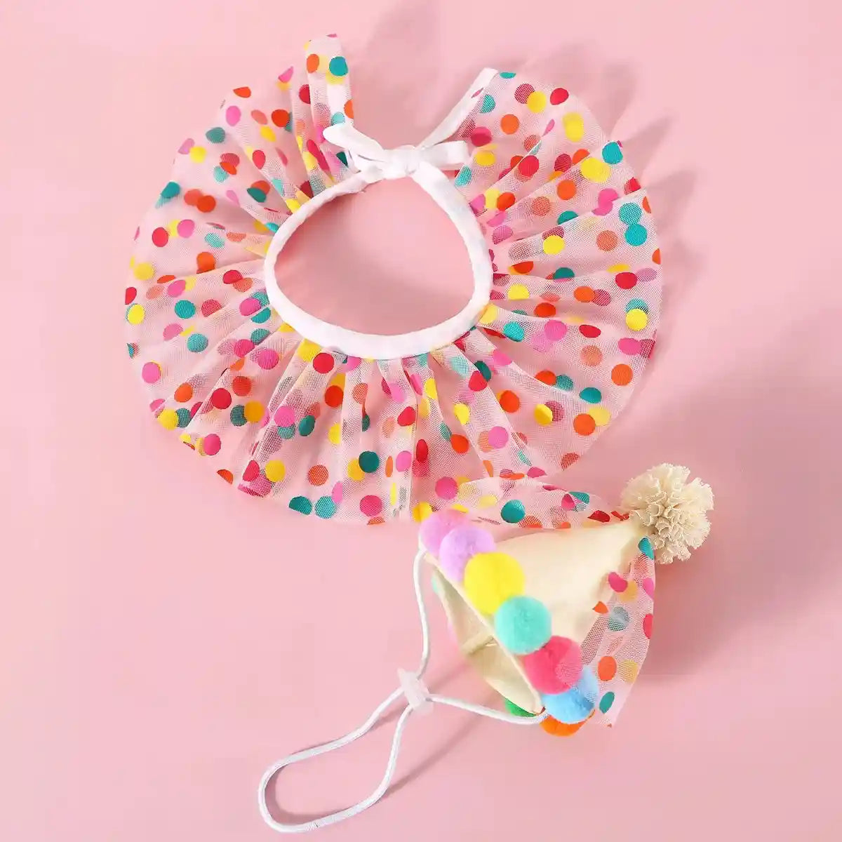 Cute Pet Birthday Dress Up Set with Hat and Ruffle Collar