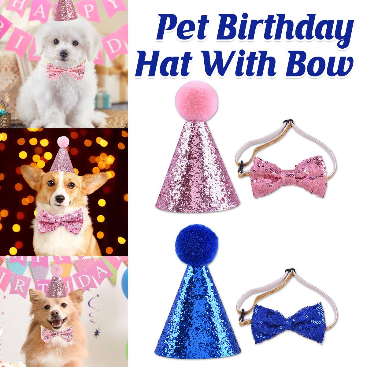 Pet Birthday Hat Sequin Party Hat With Bow Tie