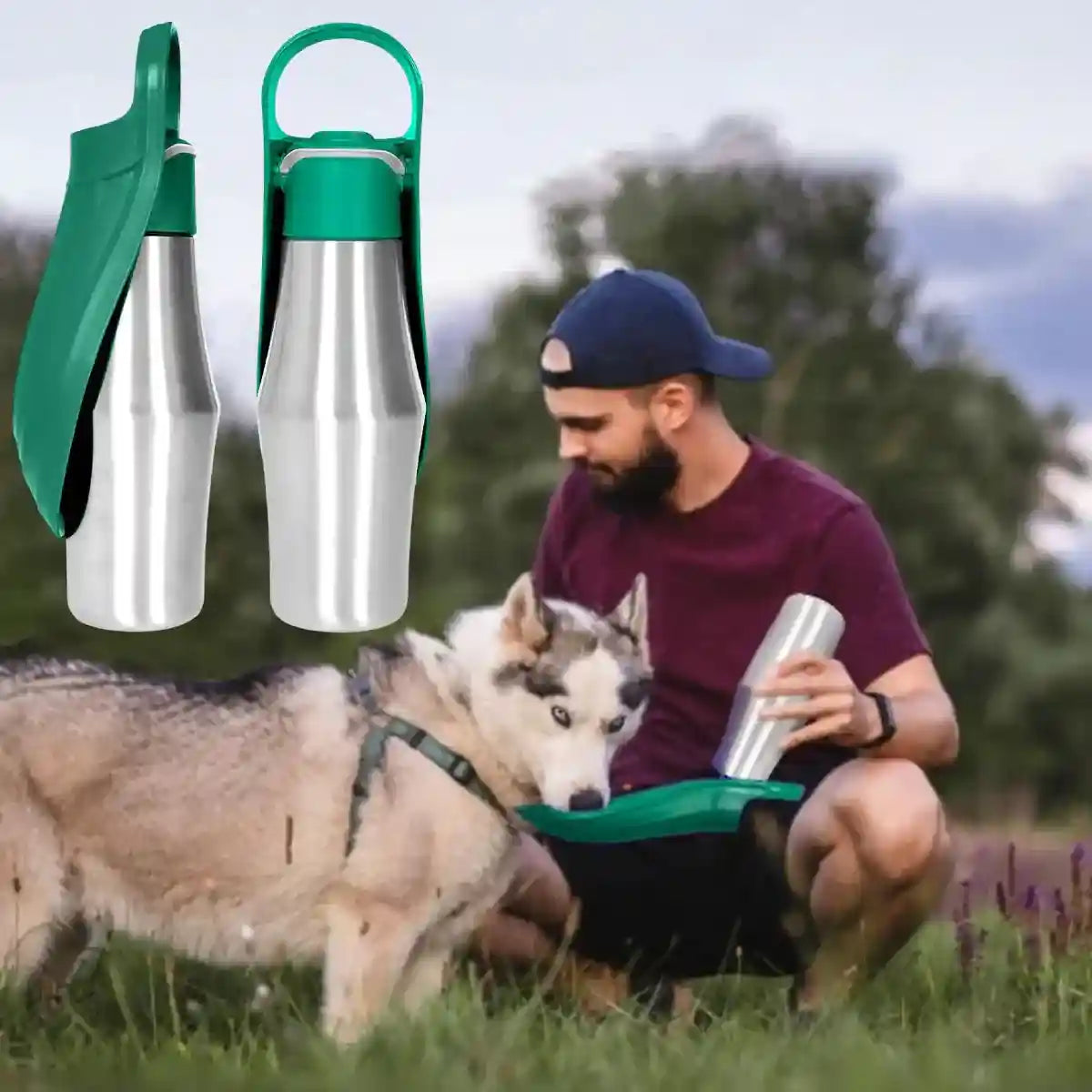 Portable Dog Water Bottle 750ml Stainless Steel Travel Dispenser
