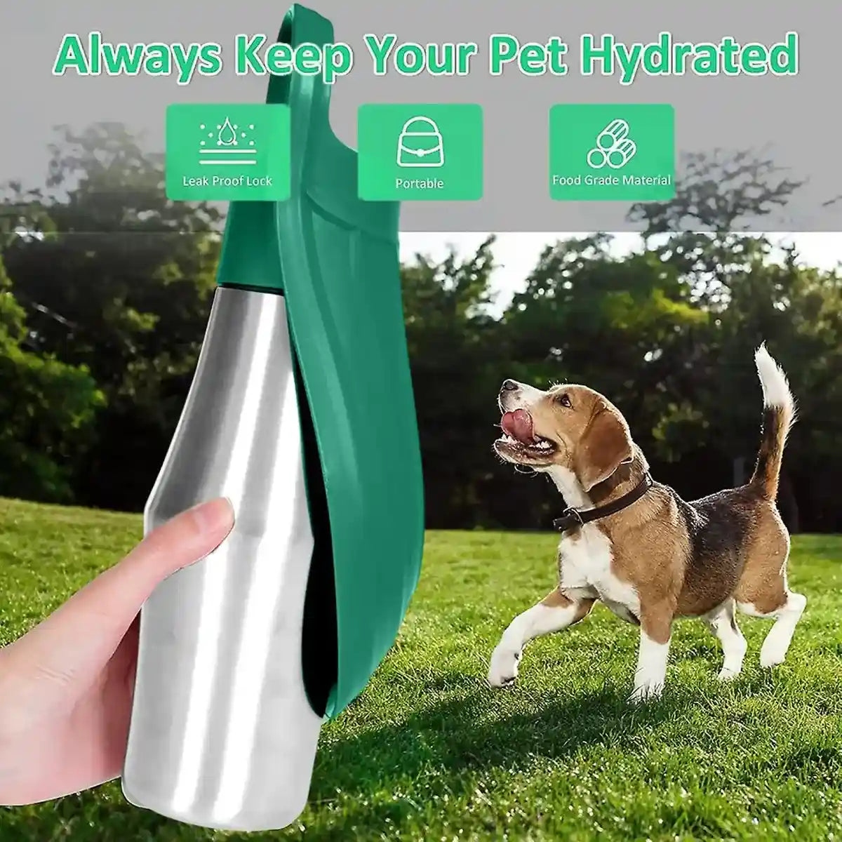 Portable Dog Water Bottle 750ml Stainless Steel Travel Dispenser