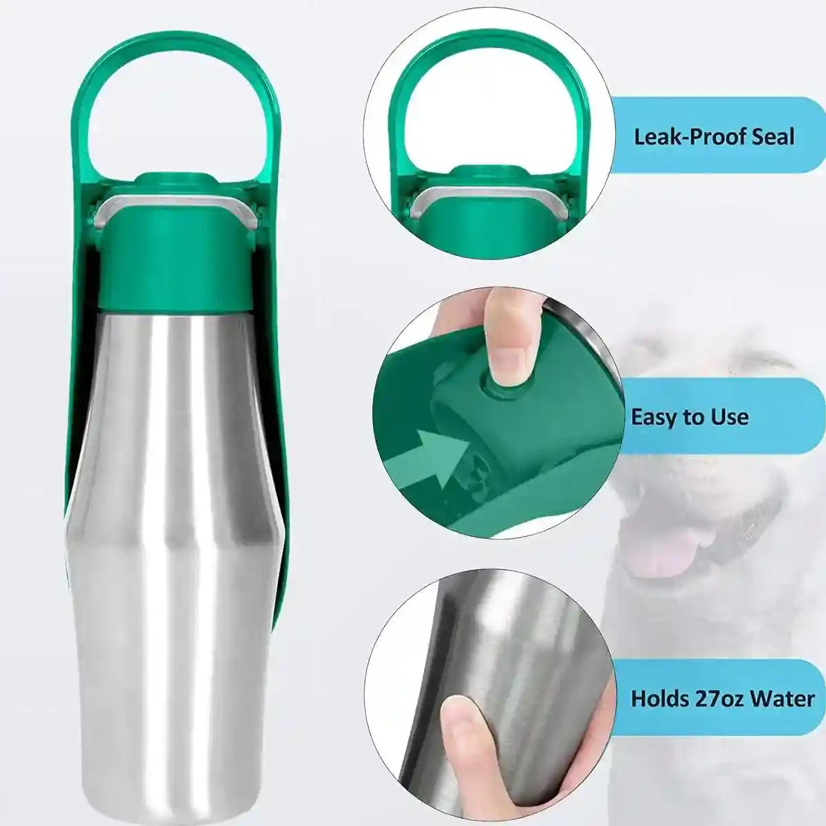 Portable Dog Water Bottle 750ml Stainless Steel Travel Dispenser