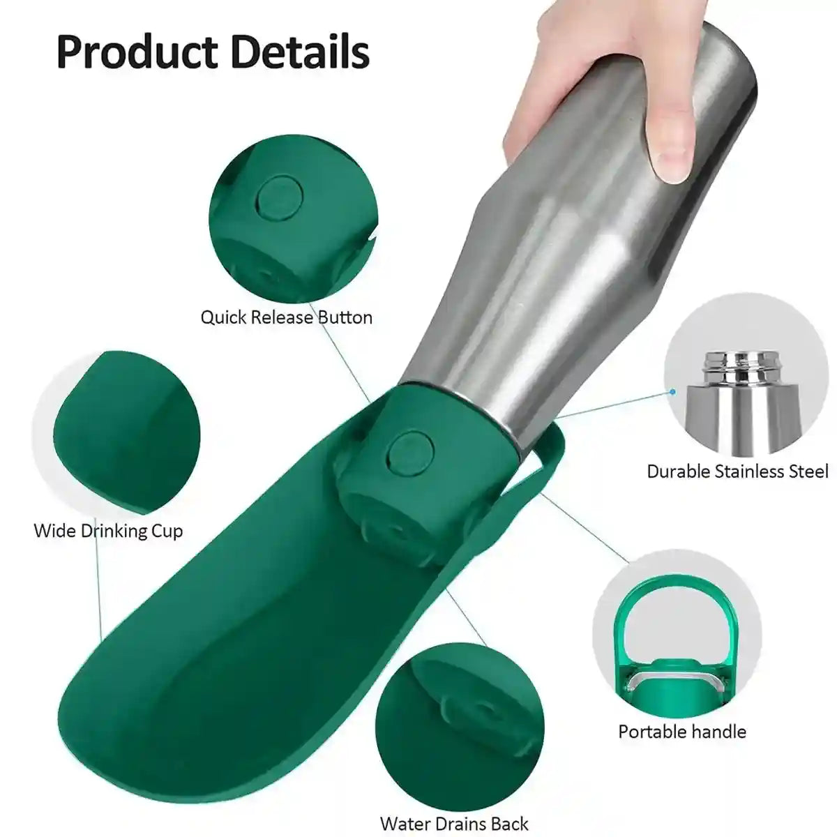 Portable Dog Water Bottle 750ml Stainless Steel Travel Dispenser