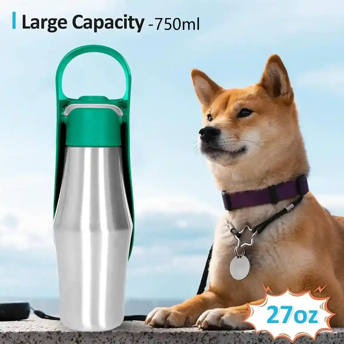 Portable Dog Water Bottle 750ml Stainless Steel Travel Dispenser