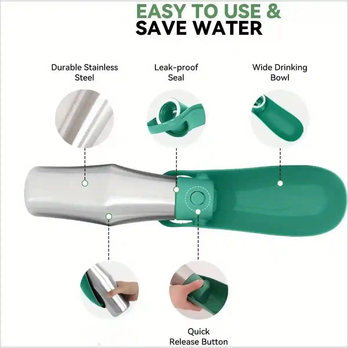 Portable Dog Water Bottle 750ml Stainless Steel Travel Dispenser