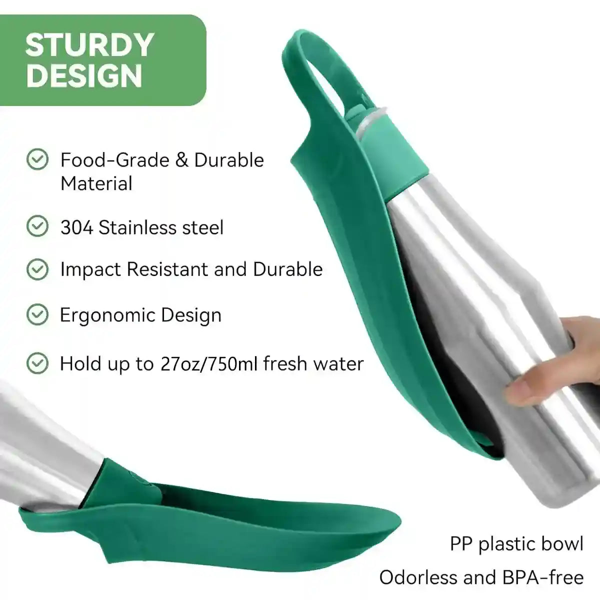 Portable Dog Water Bottle 750ml Stainless Steel Travel Dispenser