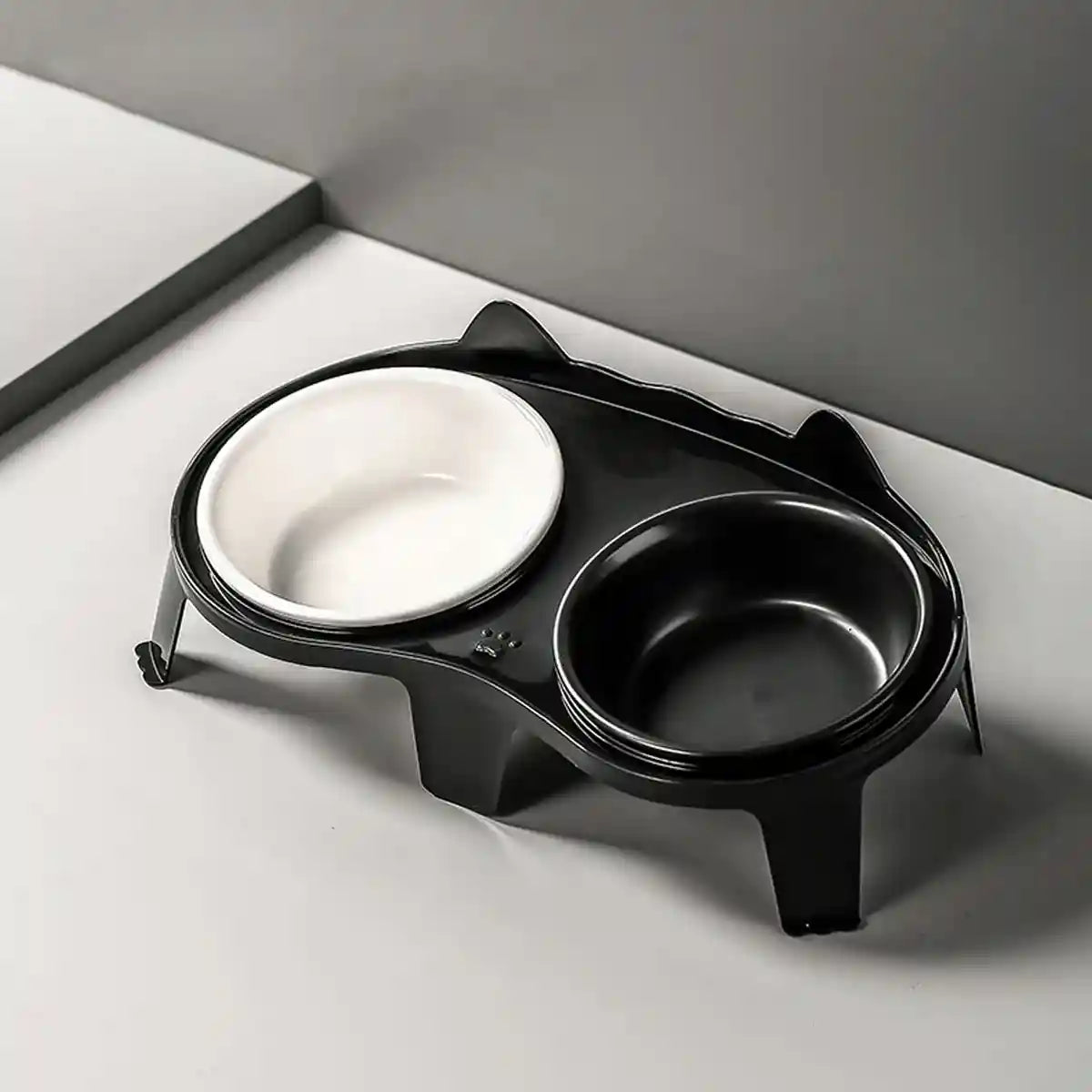 Elevated Ceramic Cat Food Bowls Set with Stand