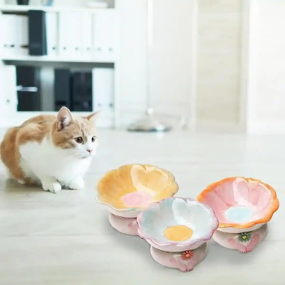 Tilted Ceramic Cat Bowl Elevated Pet Feeding Dish for Cats and Small Dogs