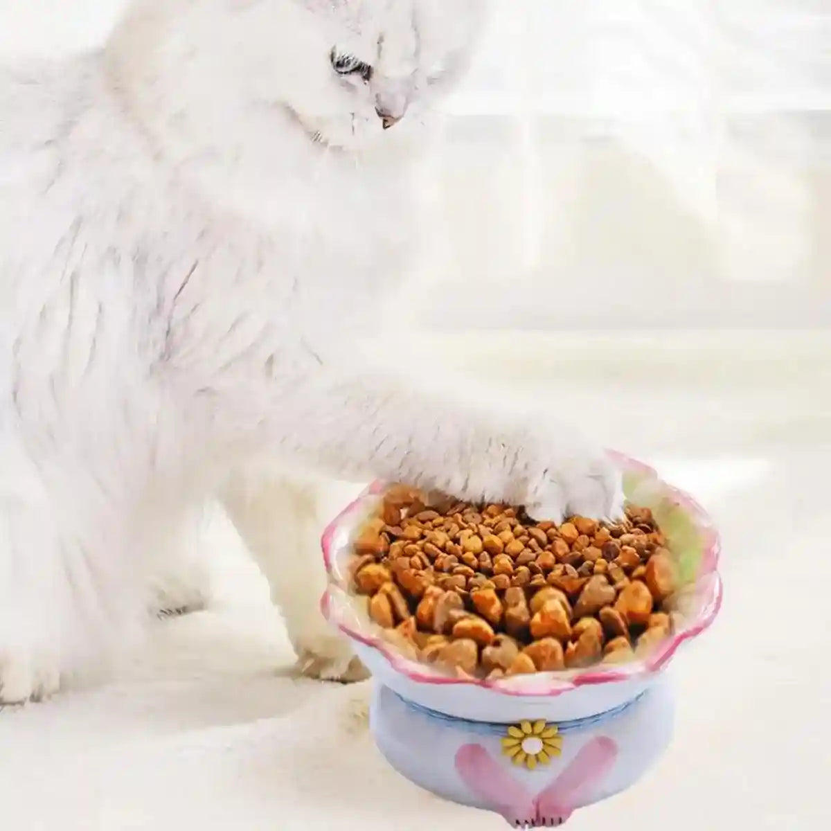 Tilted Ceramic Cat Bowl Elevated Pet Feeding Dish for Cats and Small Dogs