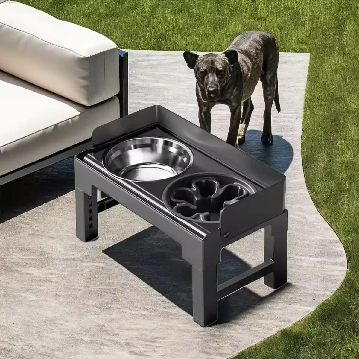 Adjustable Elevated Dog Bowl Stand With Non-Slip Base And Slow Feeder