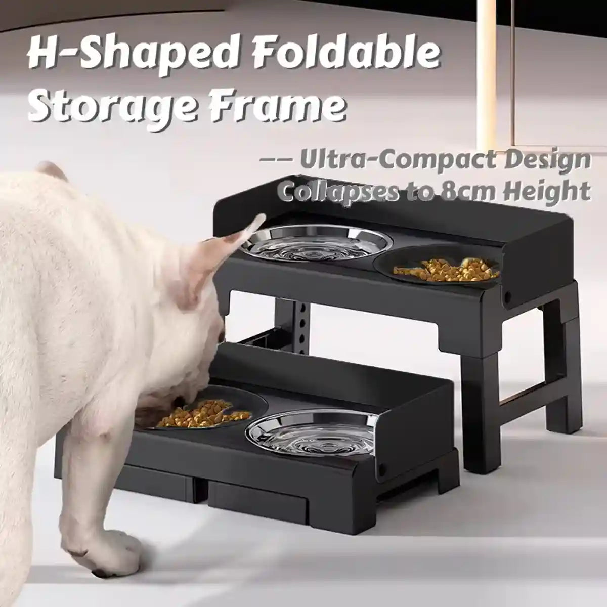 Adjustable Elevated Dog Bowl Stand With Non-Slip Base And Slow Feeder