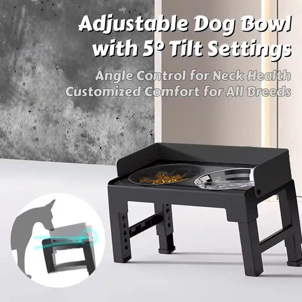 Adjustable Elevated Dog Bowl Stand With Non-Slip Base And Slow Feeder