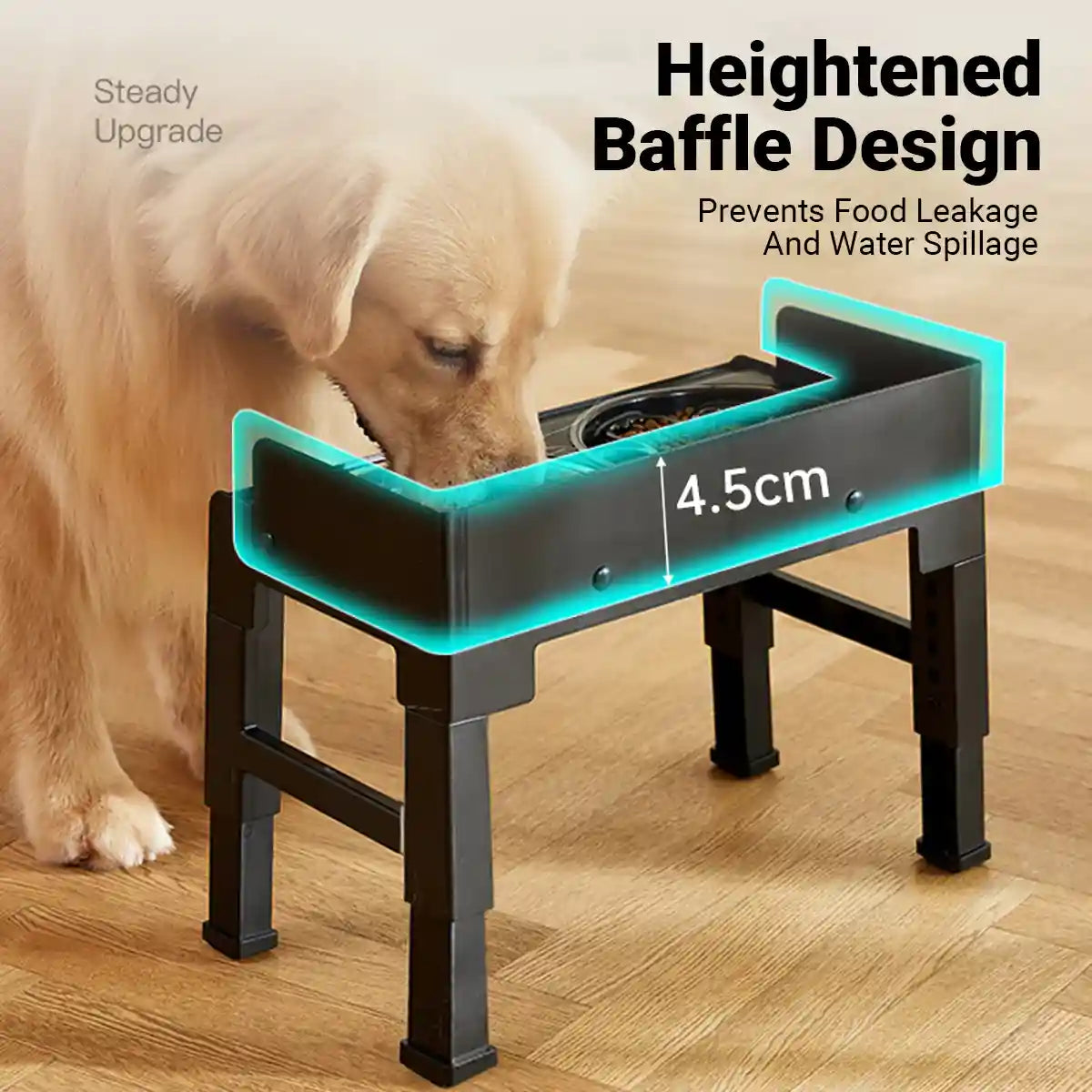 Adjustable Elevated Dog Bowl Stand With Non-Slip Base And Slow Feeder
