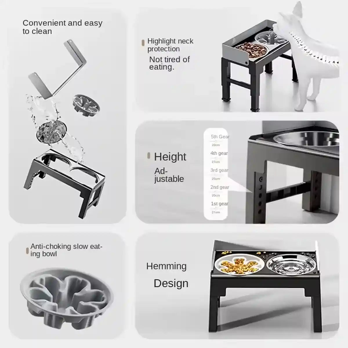 Adjustable Elevated Dog Bowl Stand With Non-Slip Base And Slow Feeder