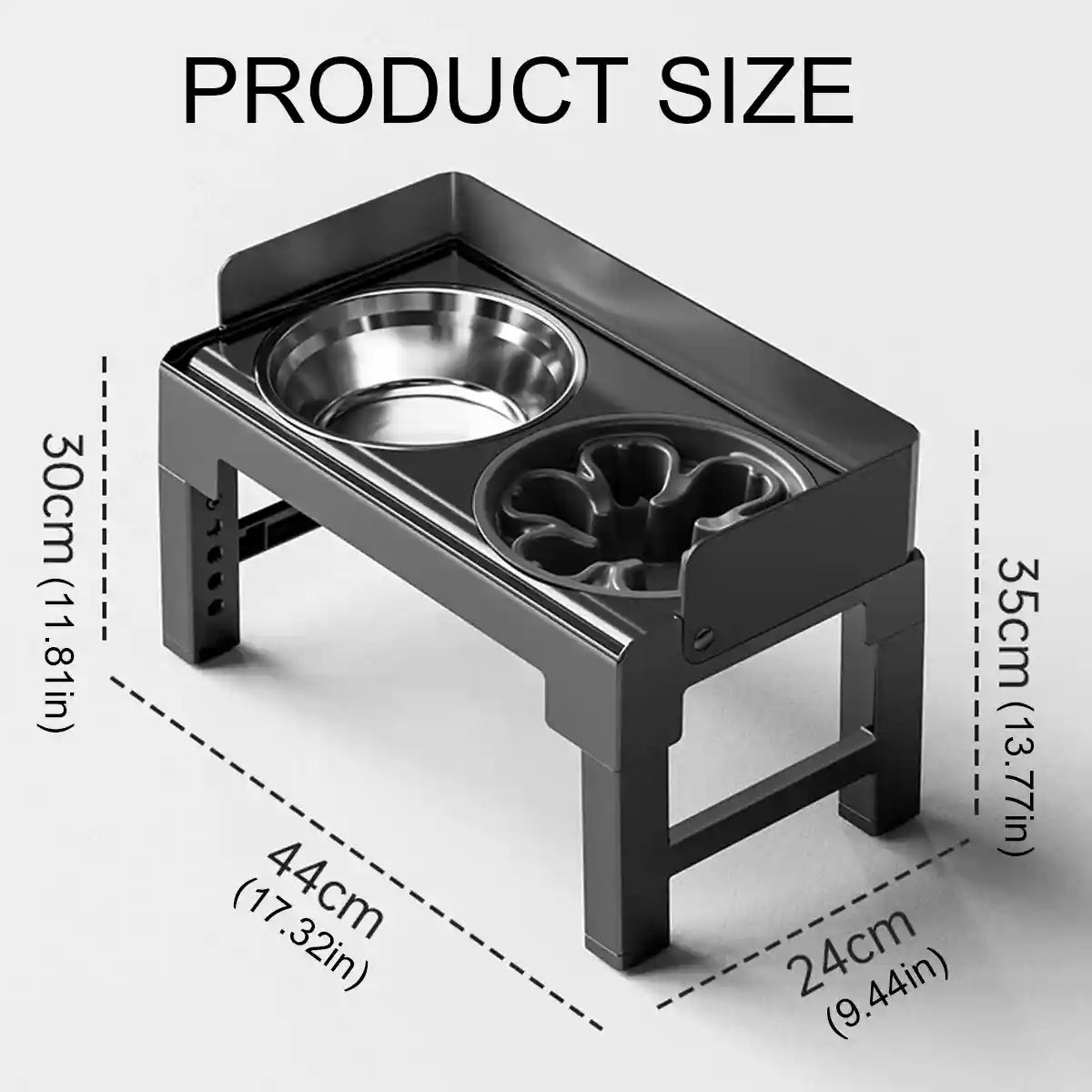 Adjustable Elevated Dog Bowl Stand With Non-Slip Base And Slow Feeder