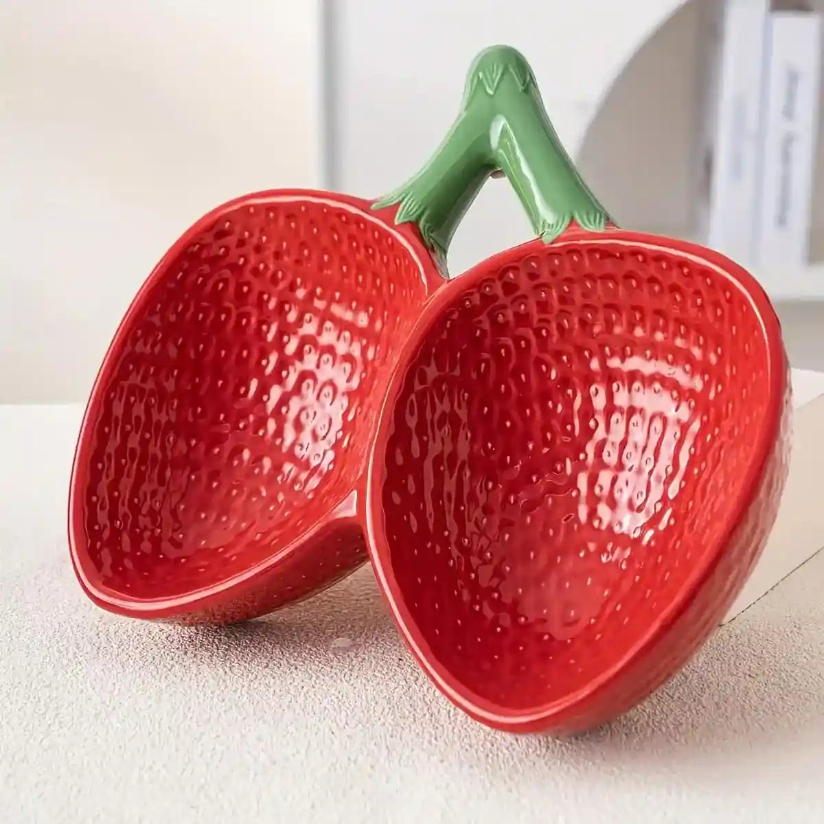 Strawberry Shaped Ceramic Pet Bowl for Cats and Small Dogs