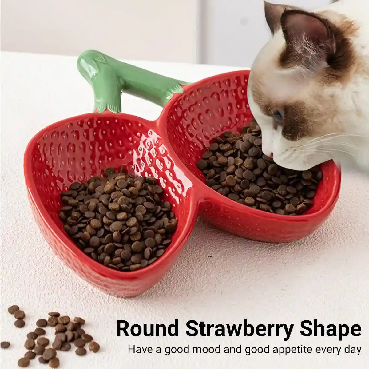 Strawberry Shaped Ceramic Pet Bowl for Cats and Small Dogs