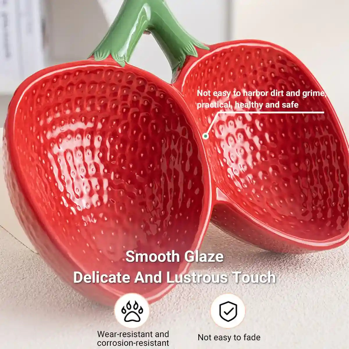 Strawberry Shaped Ceramic Pet Bowl for Cats and Small Dogs