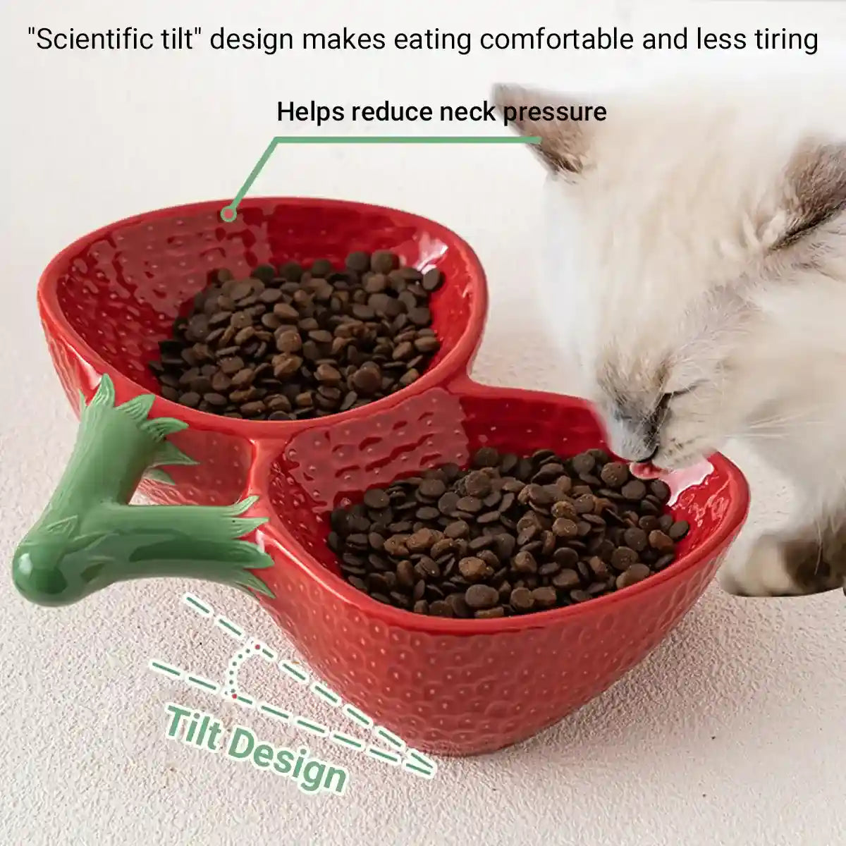 Strawberry Shaped Ceramic Pet Bowl for Cats and Small Dogs
