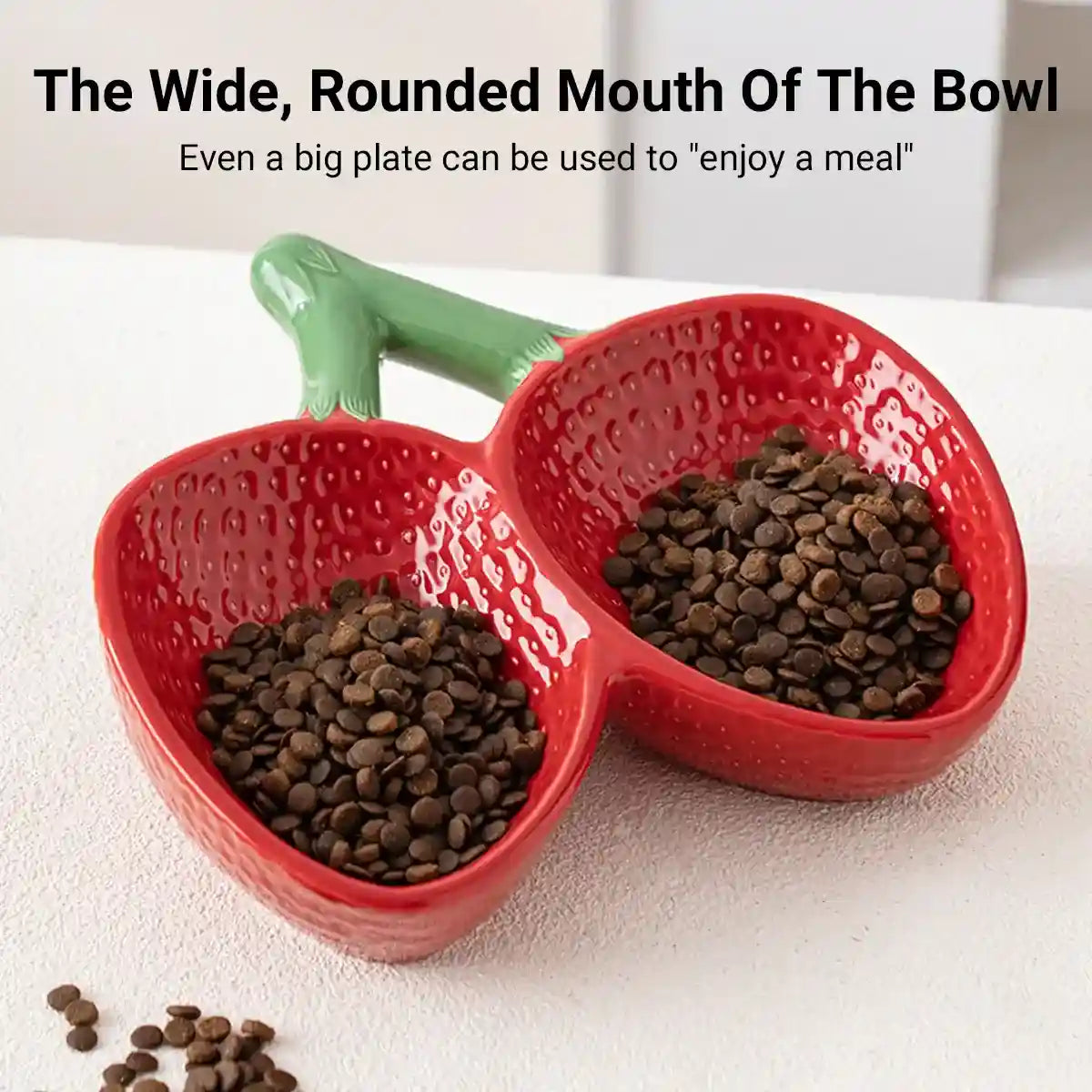 Strawberry Shaped Ceramic Pet Bowl for Cats and Small Dogs