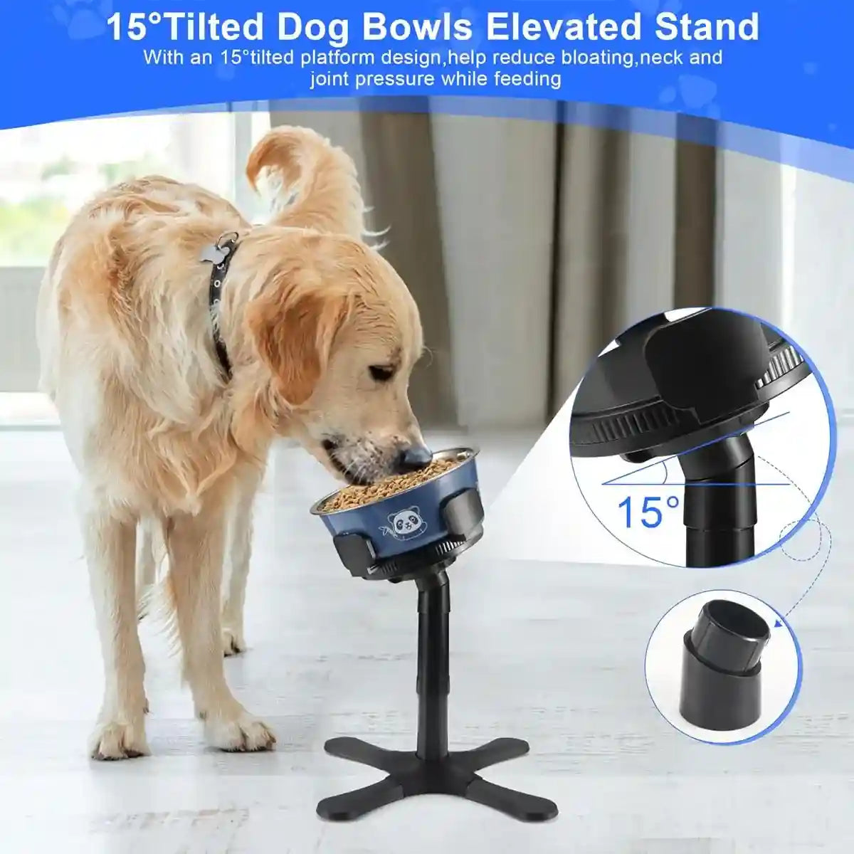 Adjustable Dog Bowl Stand with 3 Heights and Tilt