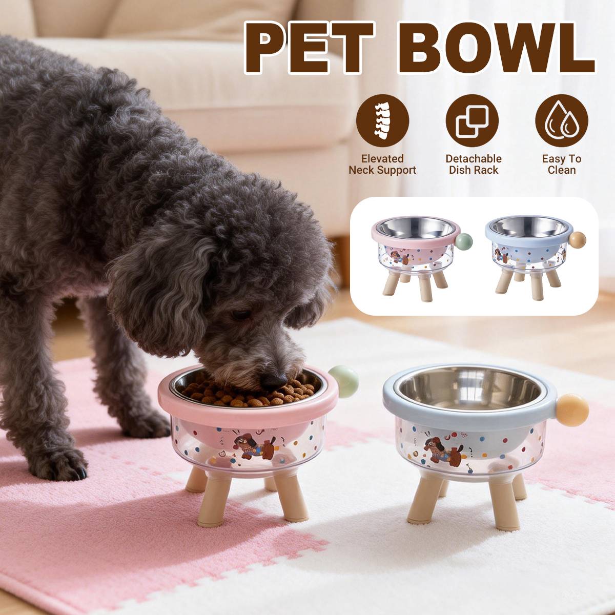 Elevated Pet Bowl Detachable Stainless Steel Feeding Bowl