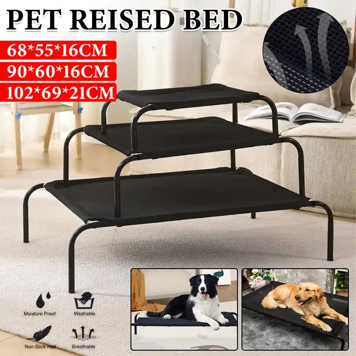 Elevated Breathable Pet Bed for Indoor and Outdoor Use