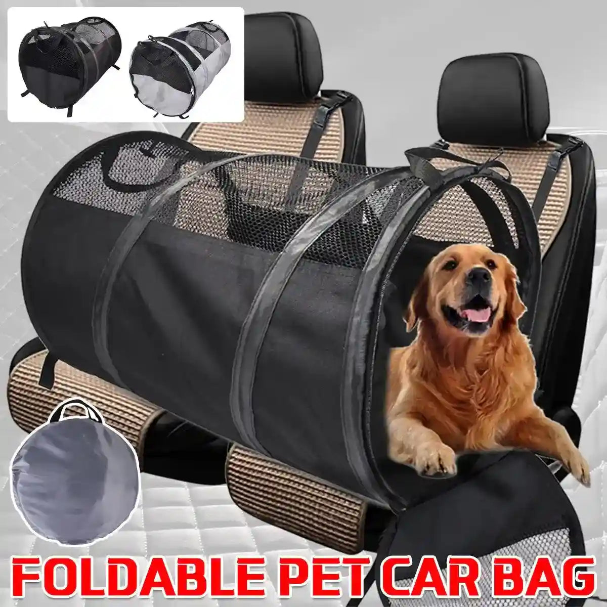 Foldable dog travel bag with breathable mesh and sturdy Oxford fabric