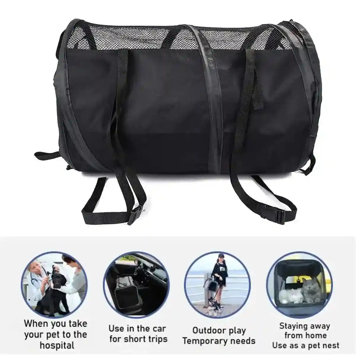 Foldable Pet Carrier with Mesh Panels Ideal Dog Travel Bag for Car and Outdoor Use