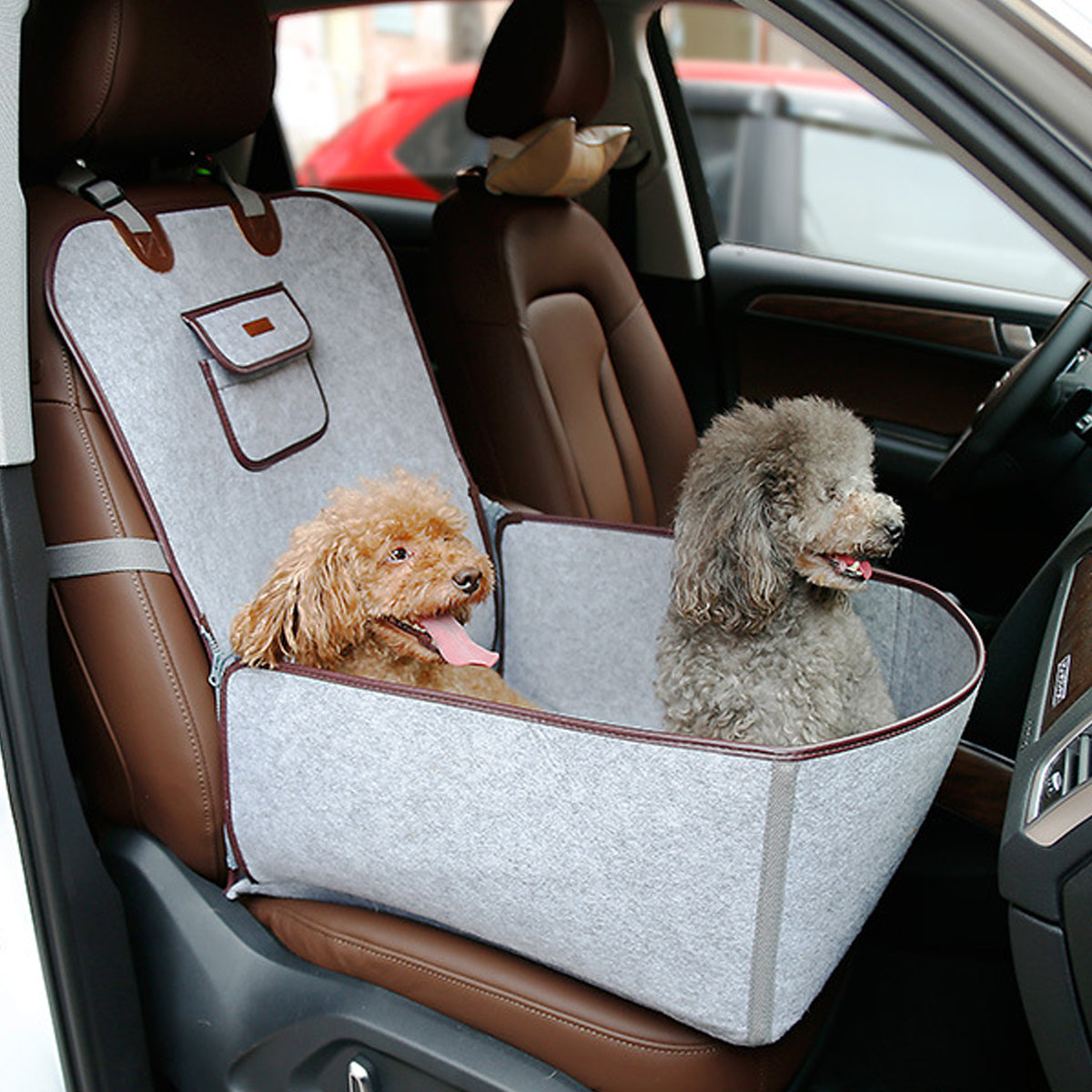 2-in-1 Portable Dog Car Seat with Adjustable Straps and Side Pocket