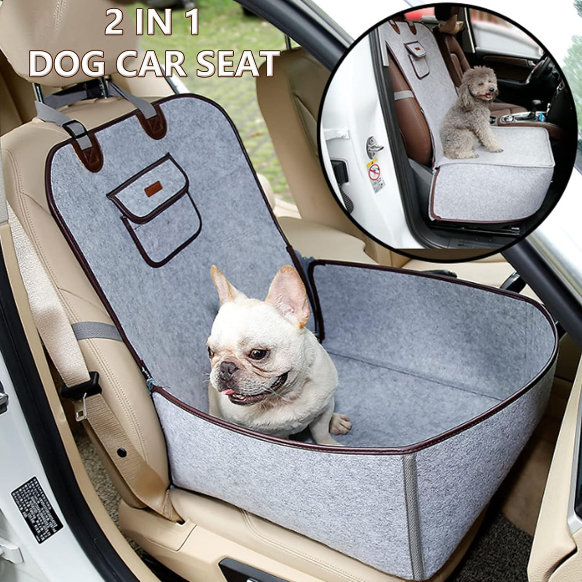 2-in-1 Portable Dog Car Seat with Adjustable Straps and Side Pocket