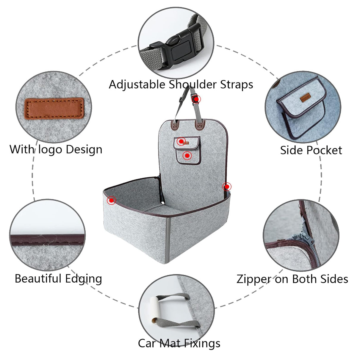 2-in-1 Portable Dog Car Seat with Adjustable Straps and Side Pocket