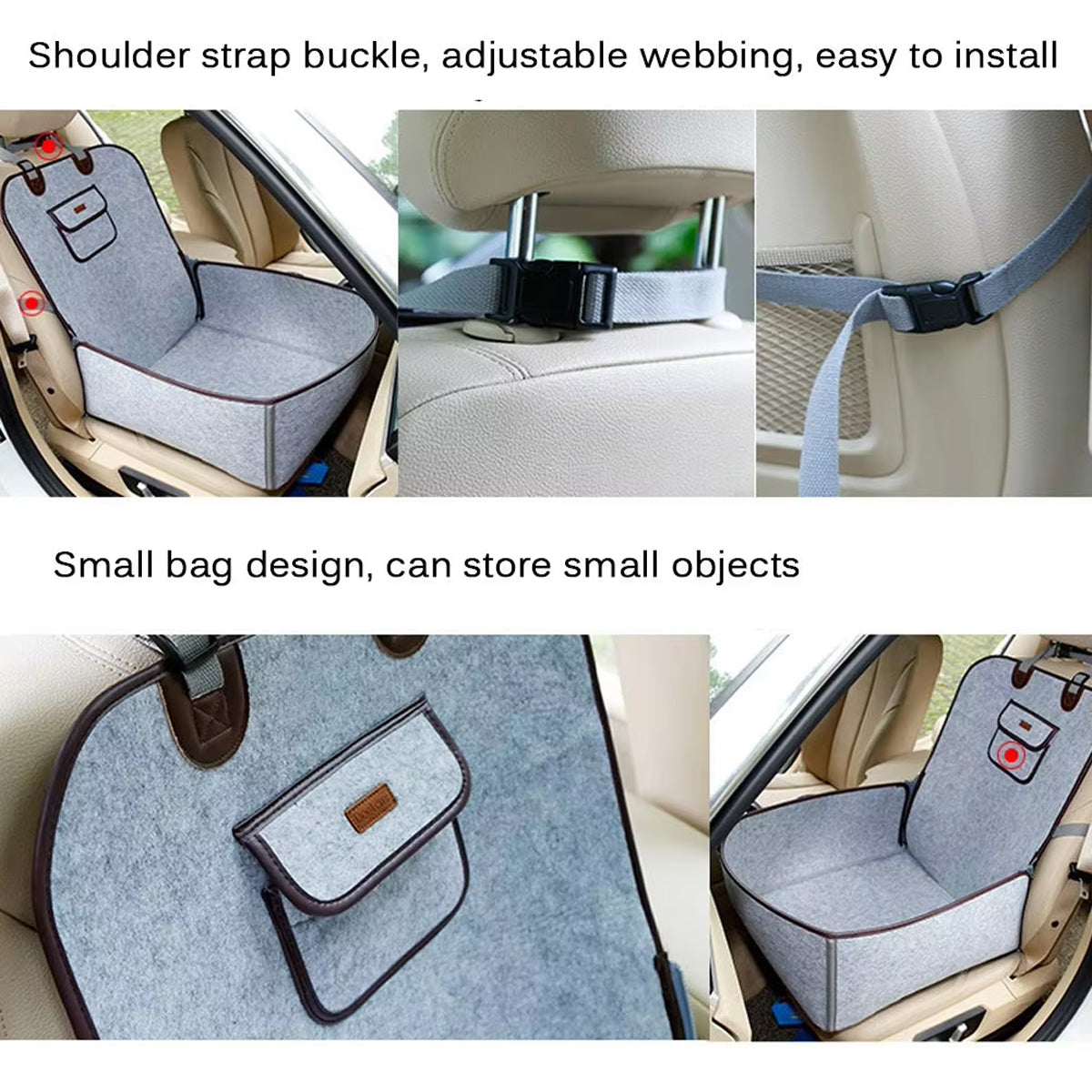 2-in-1 Portable Dog Car Seat with Adjustable Straps and Side Pocket