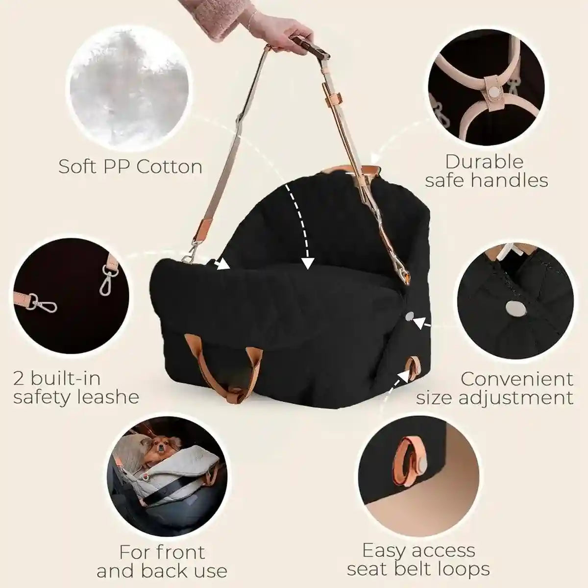 3-in-1 Dog Carrier Bag for Travel Car Seat Pet Bed & Portable Carrier