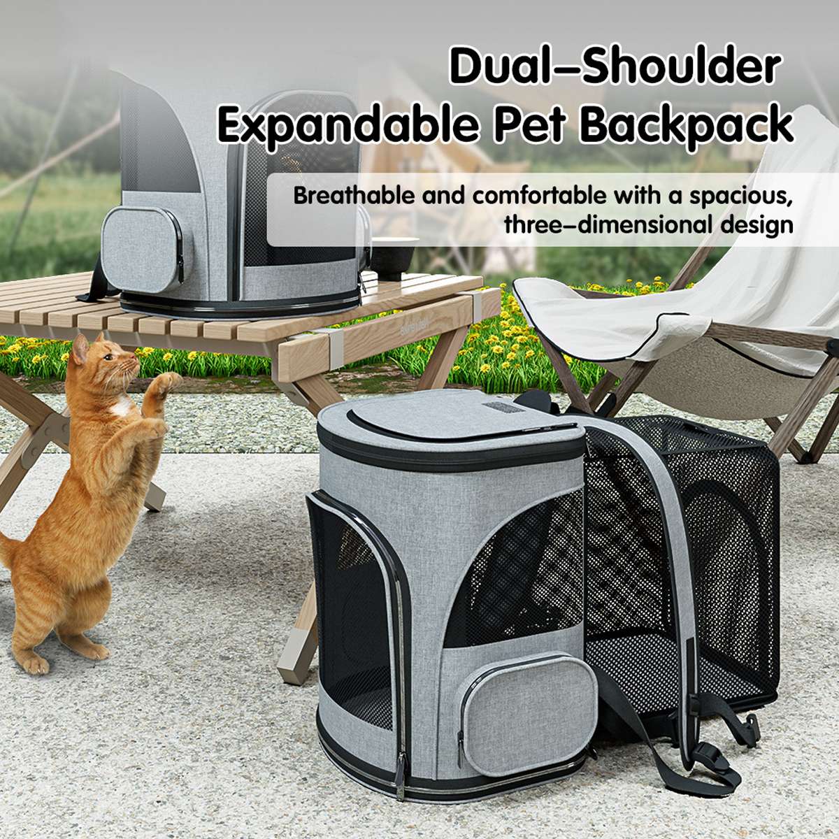 Expandable Pet Travel Backpack - Cat Carrier Bag for Small Dogs