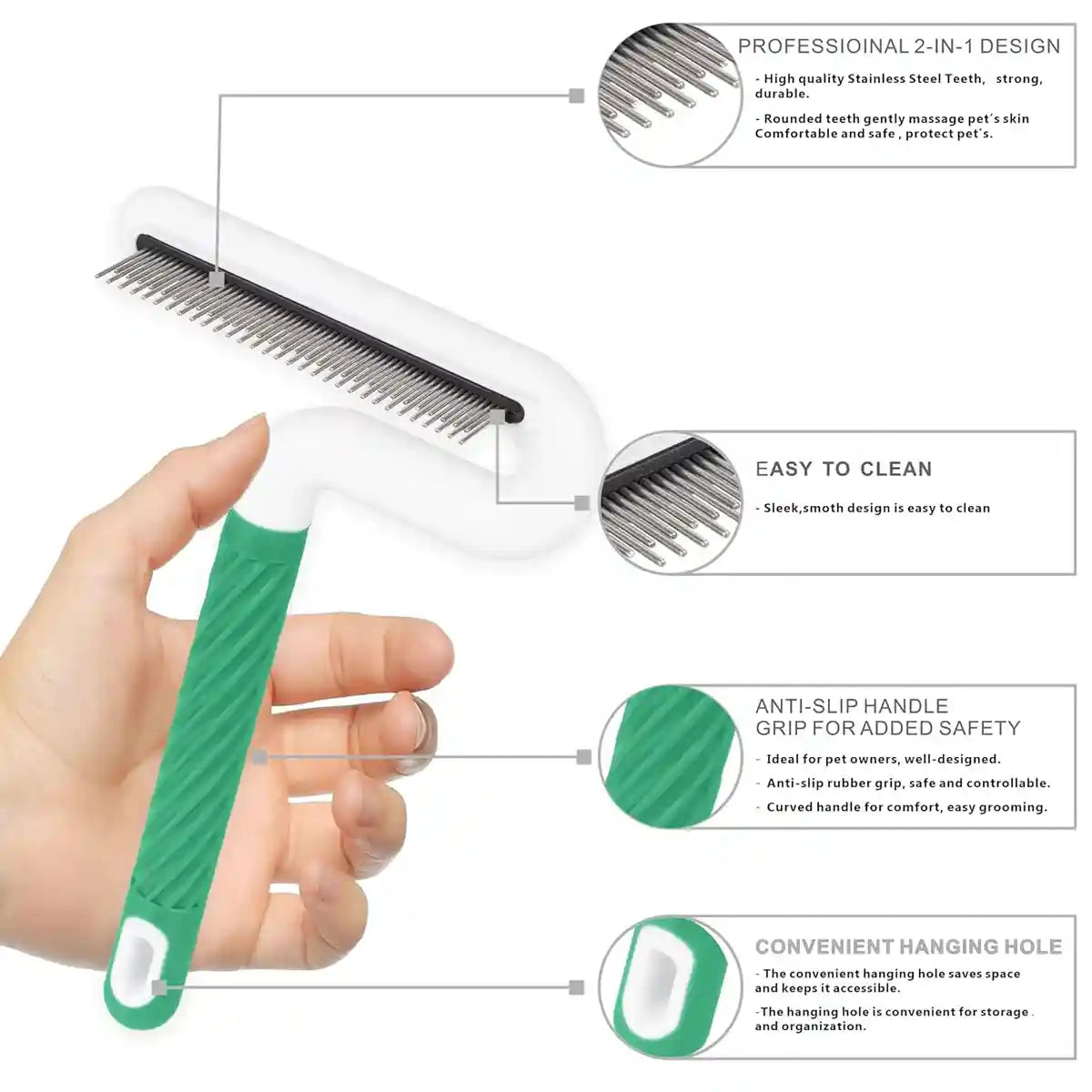 T-Shaped Pet Grooming Comb Dual Teeth Detangler for Cats & Dogs