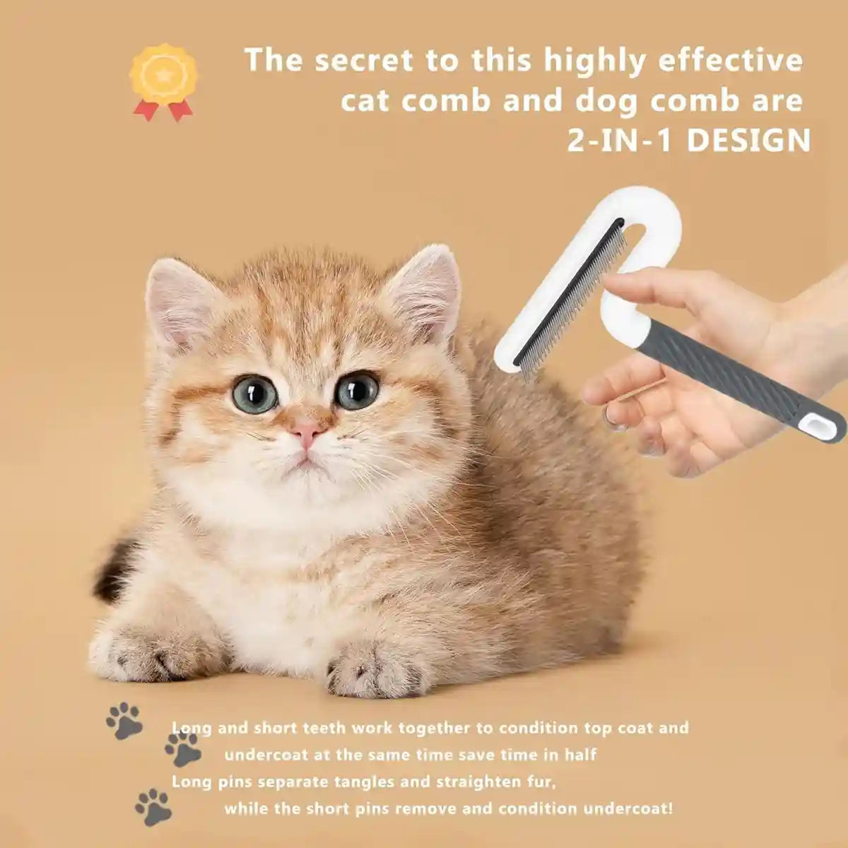 T-Shaped Pet Grooming Comb Dual Teeth Detangler for Cats & Dogs