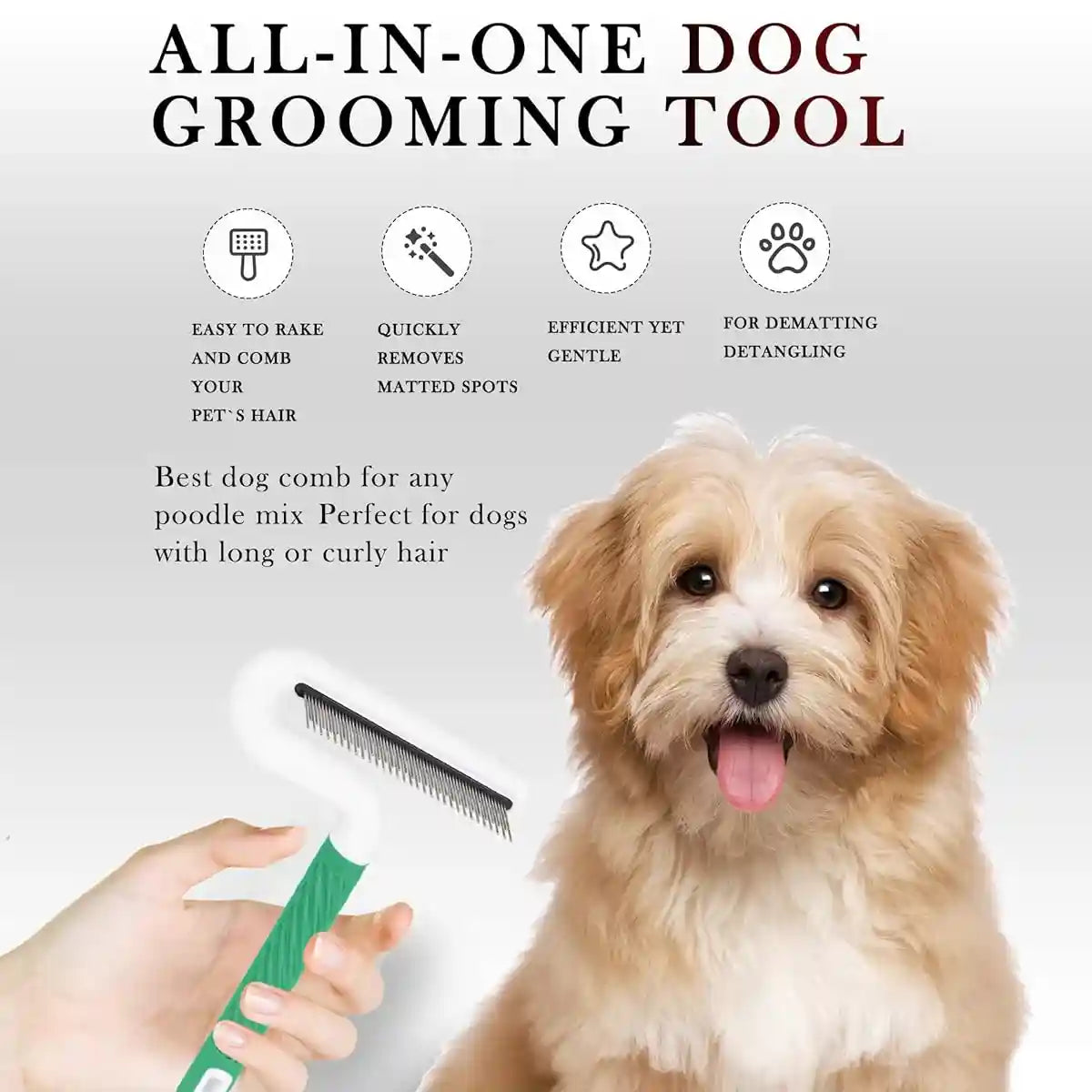 T-Shaped Pet Grooming Comb Dual Teeth Detangler for Cats & Dogs