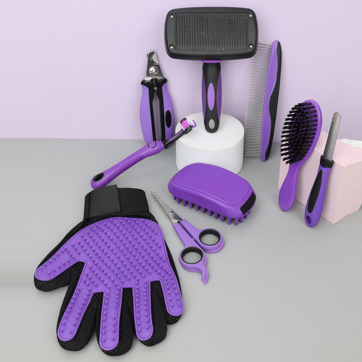 Pet Comb Set Dog Beauty Scissors Hair Removal Needle Comb Nail Scissors Cat Row Comb Cat Gloves 9-piece Set