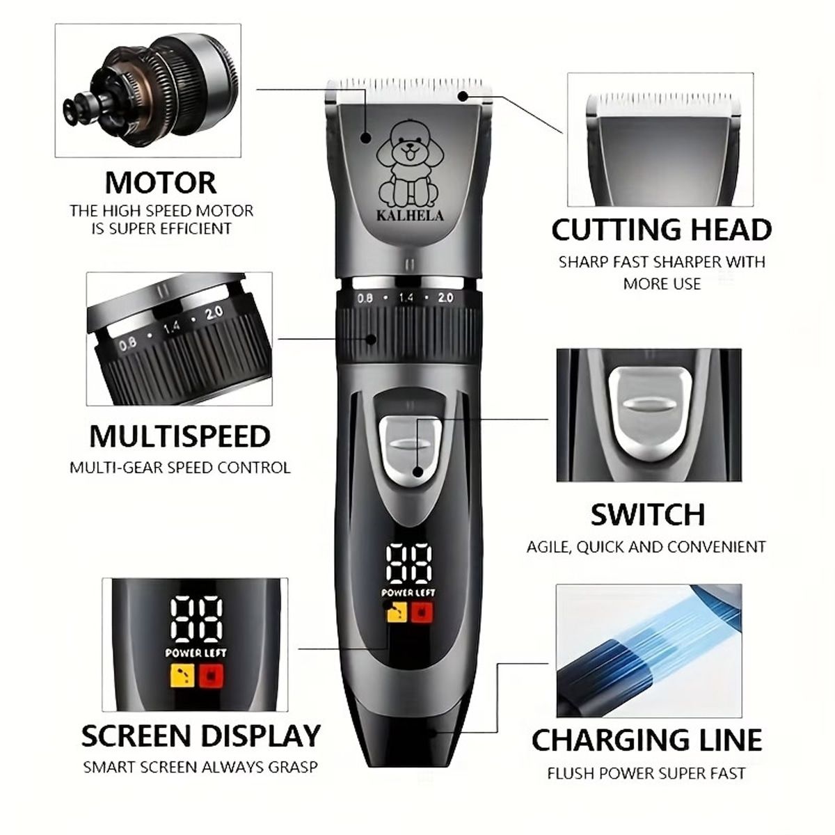 Black Rechargeable Pet Hair Clipper Grooming Kit