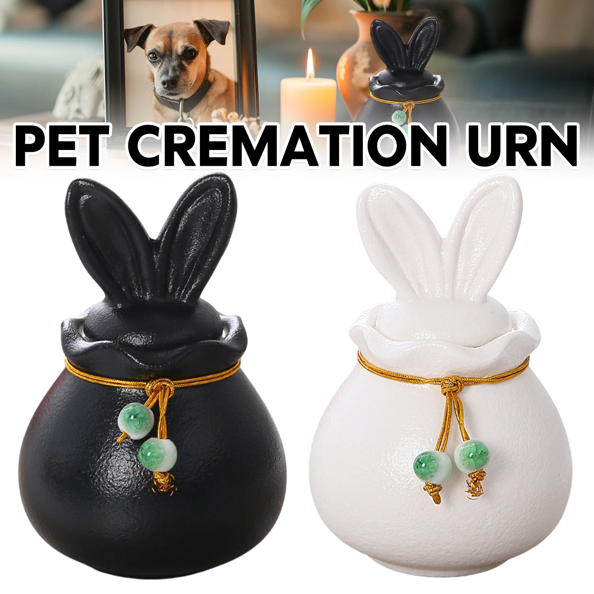 Ceramic Pet Urn Bunny Ear Memorial Keepsake