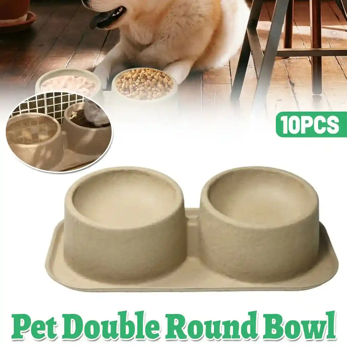 10PCS Disposable Pet Double Bowl Set Biodegradable with Tilt Design