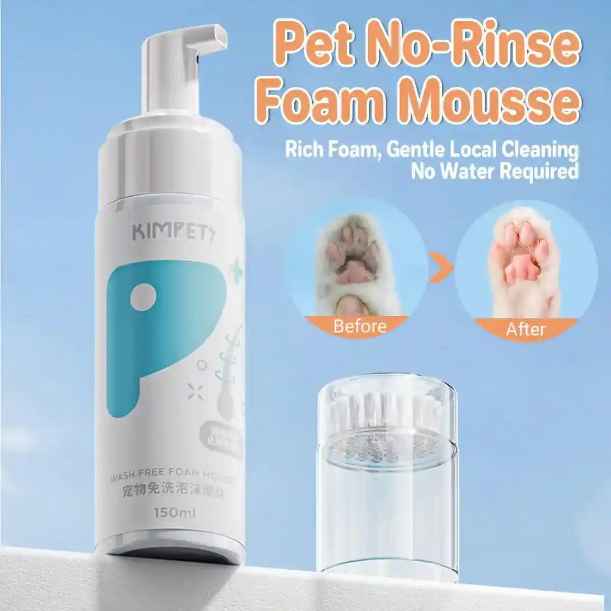 Pet Dry Cleaning Foam Mousse 150ml Water-Free Body Wash for Cats and Dogs