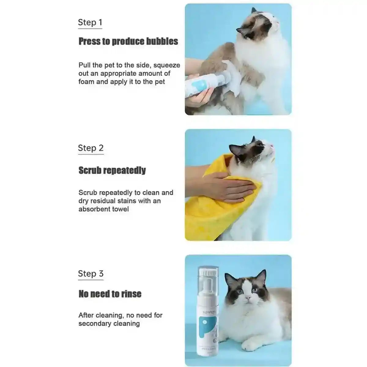 Pet Dry Cleaning Foam Mousse 150ml Water-Free Body Wash for Cats and Dogs