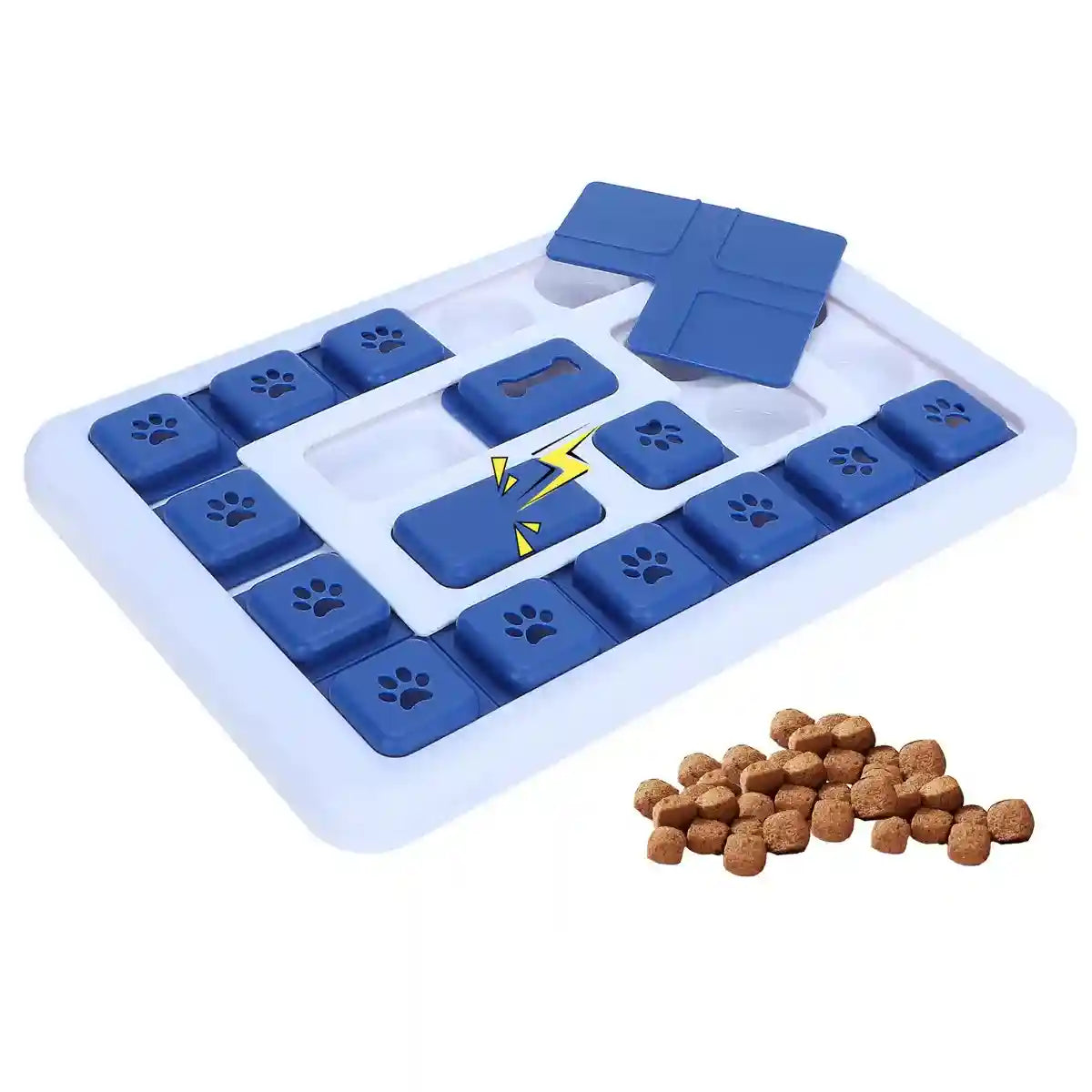 Interactive dog puzzle toy with sliders and rotating treat compartments
