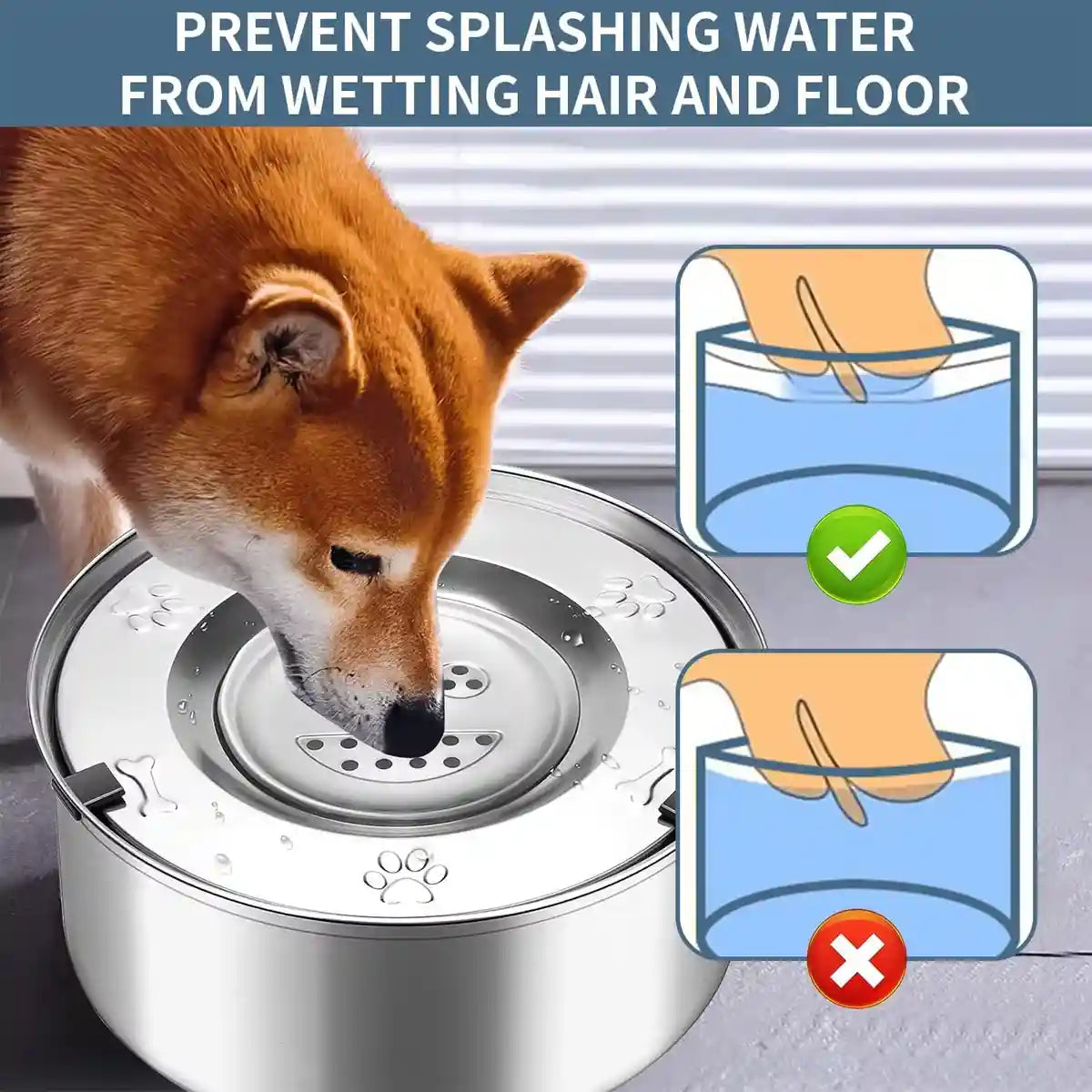Stainless Steel Pet Floating Water Bowl Spillproof 1L/3L
